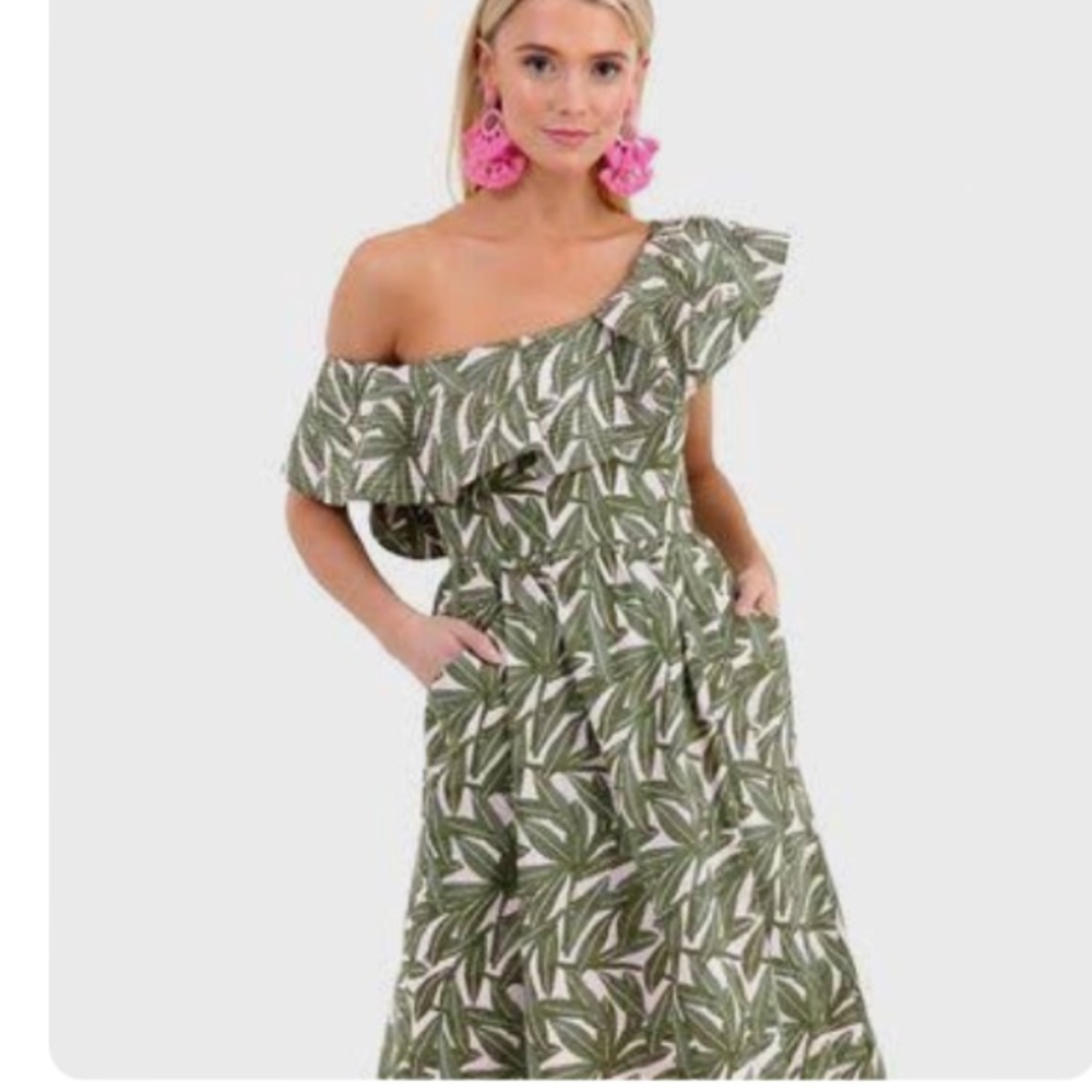 BNWT WHIT Sophie Dress Palm Print Pink and Sage